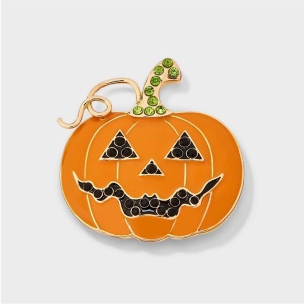 Sugarfix Baublebar Orange Green Enamel Gold Pin Brooch Halloween Pumpkin Gourd